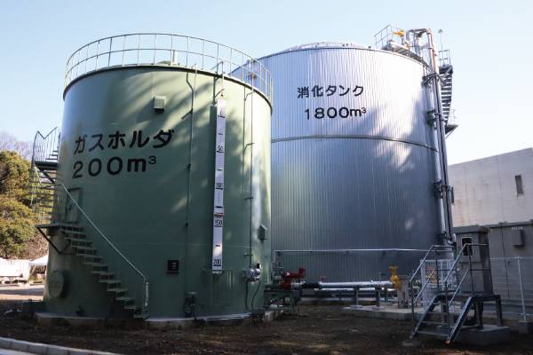 鋼板製消化槽とガスホルダ